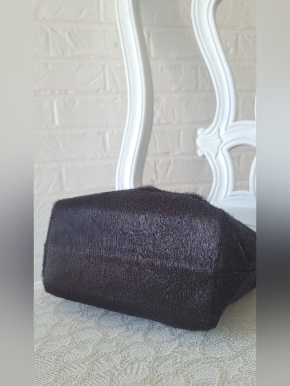 MAURIZIO TAIUTI Black Haircalf Tote Bag with Silver Hardware - Picture 4 of 8